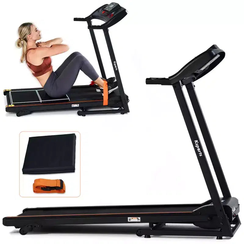 Ksports Multi-Functional Electric Treadmill Home Gym Cardio Strength Training Workout Set w/ Ab Mat, Sit-Up Strap, & Adjustable Incline