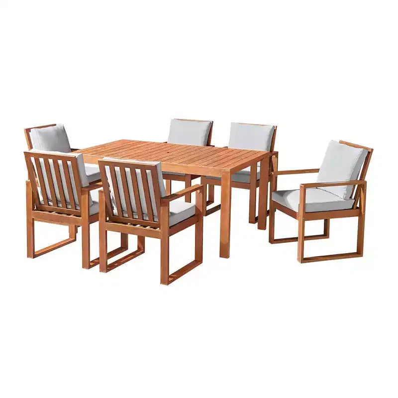Ensemble de salle à manger d'extérieur 8 pièces Alaterre Furniture, table Weston avec parasol rectangulaire de 3 m