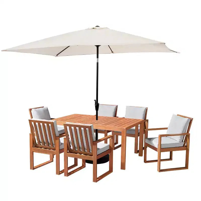 Ensemble de salle à manger d'extérieur 8 pièces Alaterre Furniture, table Weston avec parasol rectangulaire de 3 m