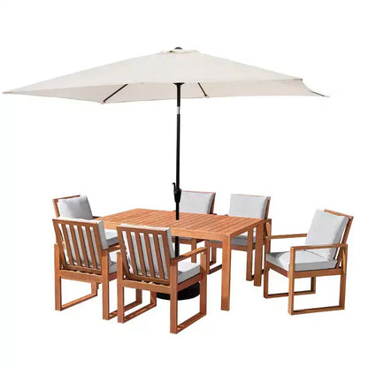 Ensemble de salle à manger d'extérieur 8 pièces Alaterre Furniture, table Weston avec parasol rectangulaire de 3 m