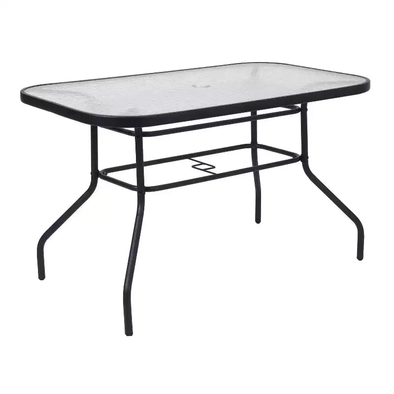 Merrick Lane 5 Piece Outdoor Dining Table Set for 4 with Glass-Top Patio Table and 4 Stack Chairs with Flex Comfort Material