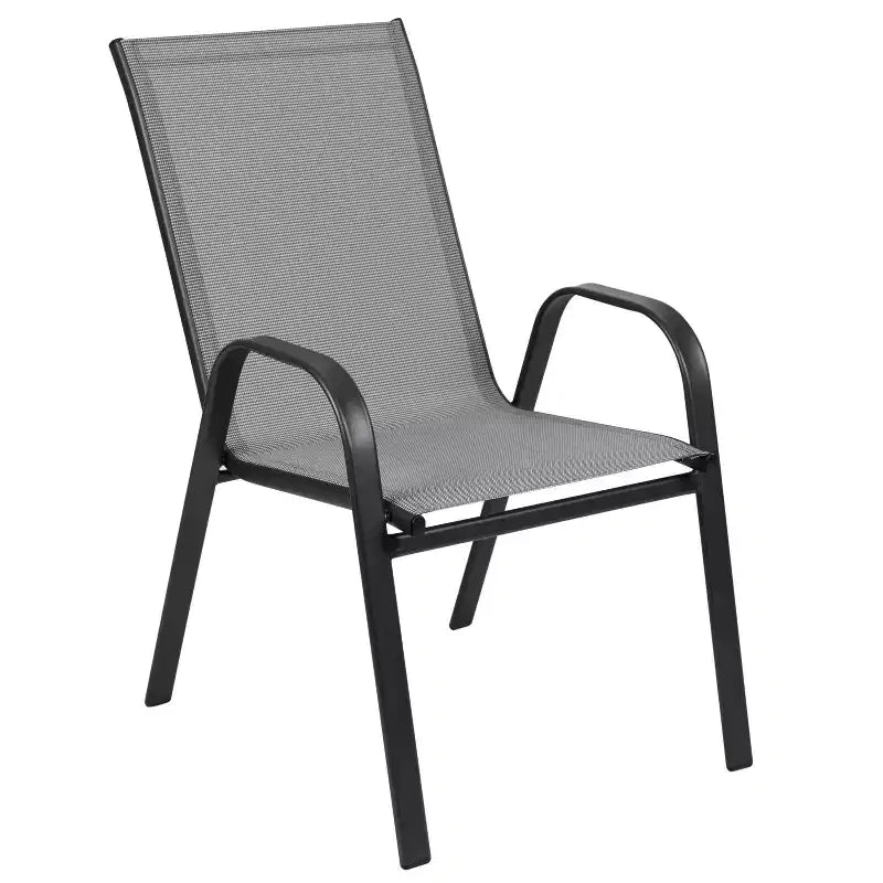Merrick Lane 5 Piece Outdoor Dining Table Set for 4 with Glass-Top Patio Table and 4 Stack Chairs with Flex Comfort Material
