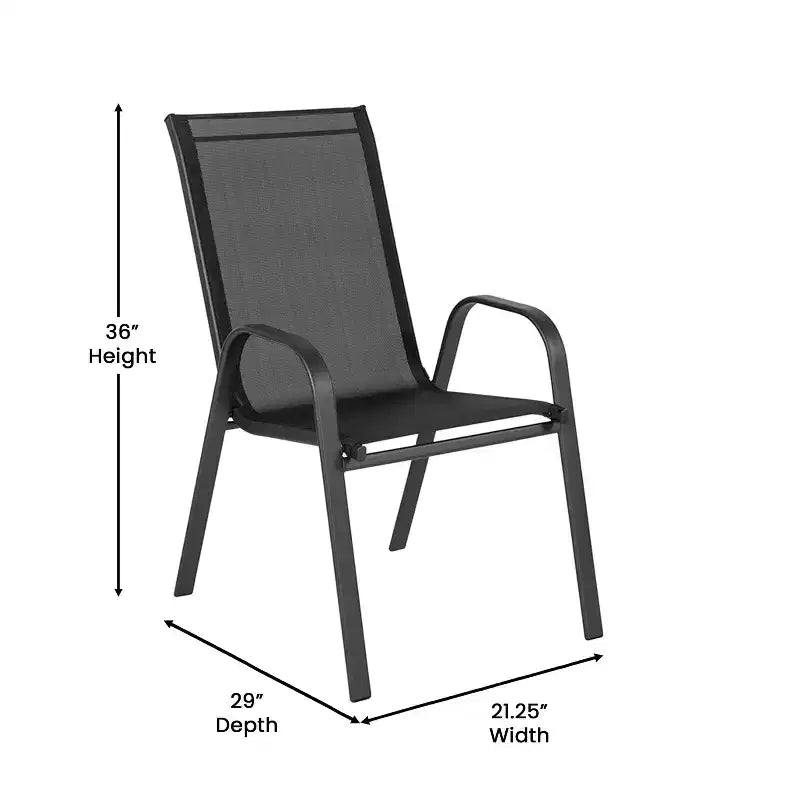 Merrick Lane 5 Piece Outdoor Dining Table Set for 4 with Glass-Top Patio Table and 4 Stack Chairs with Flex Comfort Material