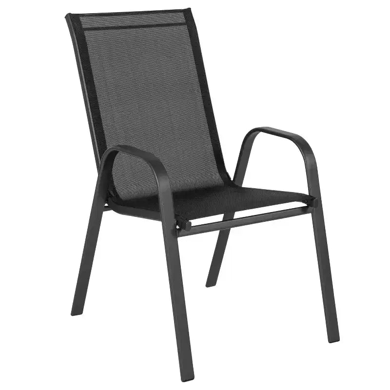 Merrick Lane 5 Piece Outdoor Dining Table Set for 4 with Glass-Top Patio Table and 4 Stack Chairs with Flex Comfort Material
