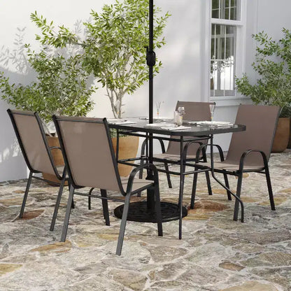 Merrick Lane 5 Piece Outdoor Dining Table Set for 4 with Glass-Top Patio Table and 4 Stack Chairs with Flex Comfort Material
