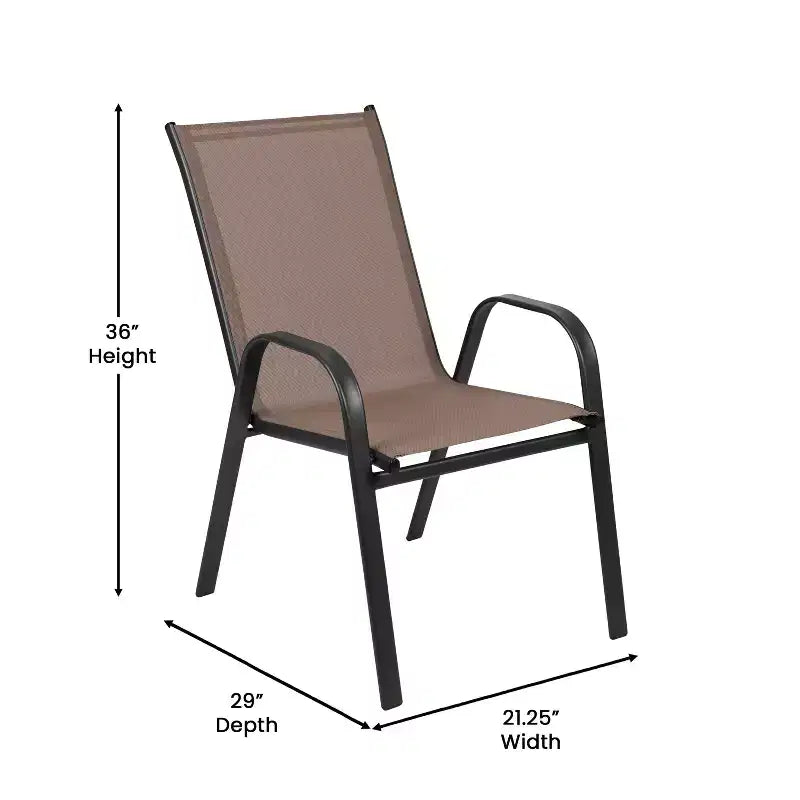 Merrick Lane 5 Piece Outdoor Dining Table Set for 4 with Glass-Top Patio Table and 4 Stack Chairs with Flex Comfort Material