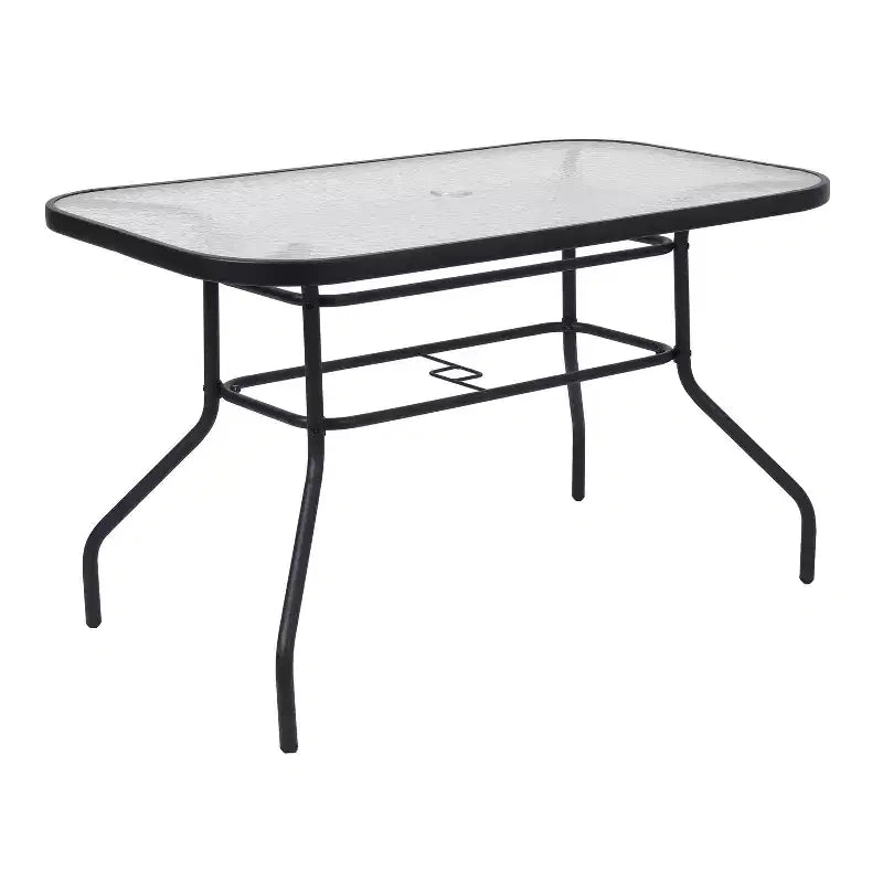 Merrick Lane 5 Piece Outdoor Dining Table Set for 4 with Glass-Top Patio Table and 4 Stack Chairs with Flex Comfort Material