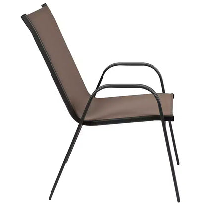 Merrick Lane 5 Piece Outdoor Dining Table Set for 4 with Glass-Top Patio Table and 4 Stack Chairs with Flex Comfort Material