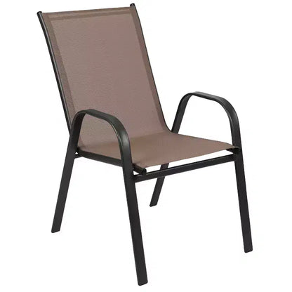 Merrick Lane 5 Piece Outdoor Dining Table Set for 4 with Glass-Top Patio Table and 4 Stack Chairs with Flex Comfort Material