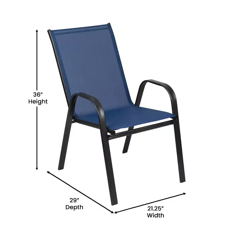 Merrick Lane 5 Piece Outdoor Dining Table Set for 4 with Glass-Top Patio Table and 4 Stack Chairs with Flex Comfort Material