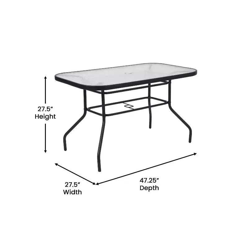Merrick Lane 5 Piece Outdoor Dining Table Set for 4 with Glass-Top Patio Table and 4 Stack Chairs with Flex Comfort Material