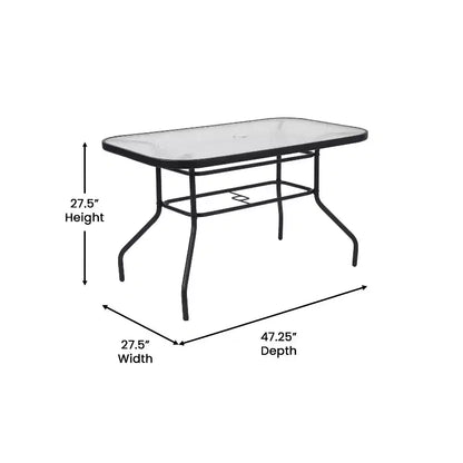 Merrick Lane 5 Piece Outdoor Dining Table Set for 4 with Glass-Top Patio Table and 4 Stack Chairs with Flex Comfort Material