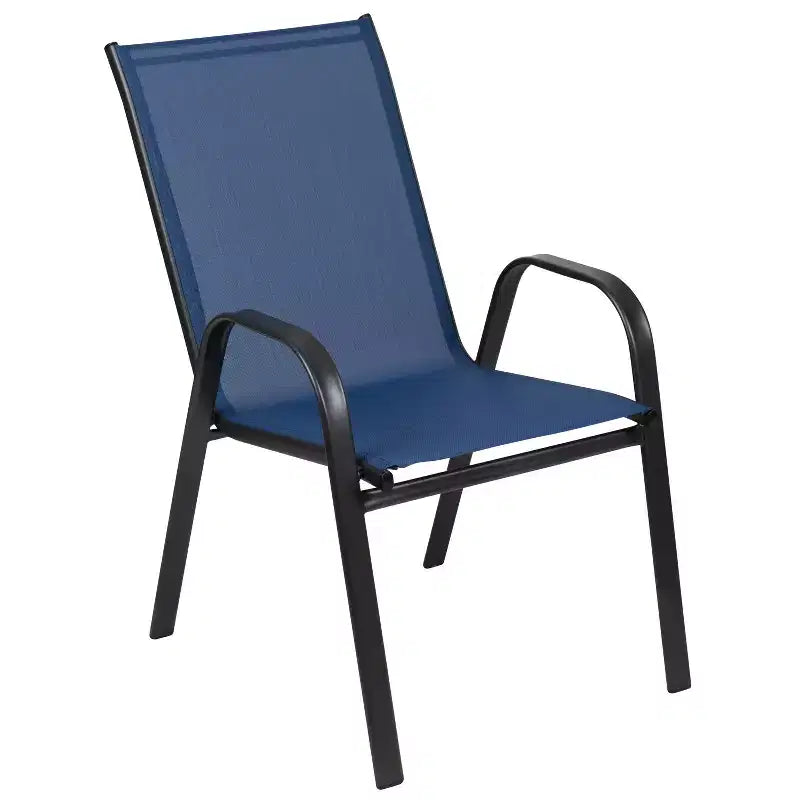 Merrick Lane 5 Piece Outdoor Dining Table Set for 4 with Glass-Top Patio Table and 4 Stack Chairs with Flex Comfort Material