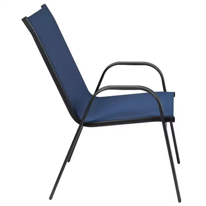 Merrick Lane 5 Piece Outdoor Dining Table Set for 4 with Glass-Top Patio Table and 4 Stack Chairs with Flex Comfort Material