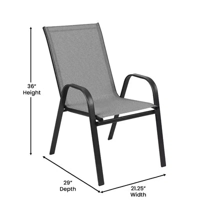 Merrick Lane 5 Piece Outdoor Dining Table Set for 4 with Glass-Top Patio Table and 4 Stack Chairs with Flex Comfort Material