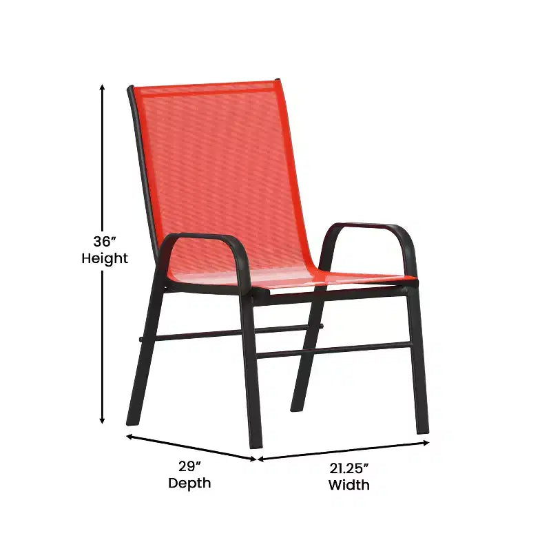 Merrick Lane 5 Piece Outdoor Dining Table Set for 4 with Glass-Top Patio Table and 4 Stack Chairs with Flex Comfort Material