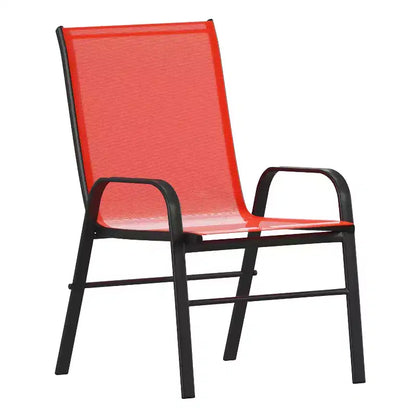Merrick Lane 5 Piece Outdoor Dining Table Set for 4 with Glass-Top Patio Table and 4 Stack Chairs with Flex Comfort Material