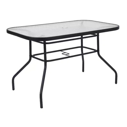Merrick Lane 5 Piece Outdoor Dining Table Set for 4 with Glass-Top Patio Table and 4 Stack Chairs with Flex Comfort Material