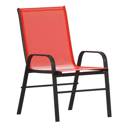 Merrick Lane 5 Piece Outdoor Dining Table Set for 4 with Glass-Top Patio Table and 4 Stack Chairs with Flex Comfort Material