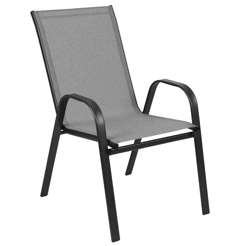 Merrick Lane 5 Piece Outdoor Dining Table Set for 4 with Glass-Top Patio Table and 4 Stack Chairs with Flex Comfort Material