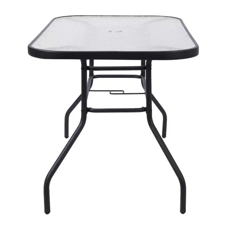 Merrick Lane 5 Piece Outdoor Dining Table Set for 4 with Glass-Top Patio Table and 4 Stack Chairs with Flex Comfort Material