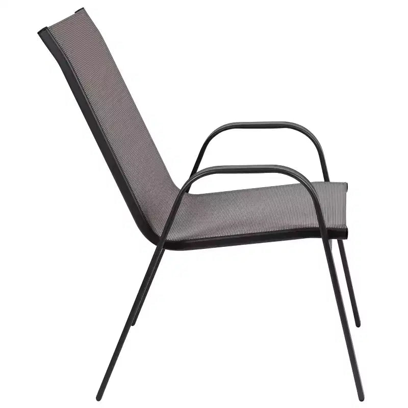 Merrick Lane 5 Piece Outdoor Dining Table Set for 4 with Glass-Top Patio Table and 4 Stack Chairs with Flex Comfort Material