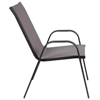 Merrick Lane 5 Piece Outdoor Dining Table Set for 4 with Glass-Top Patio Table and 4 Stack Chairs with Flex Comfort Material