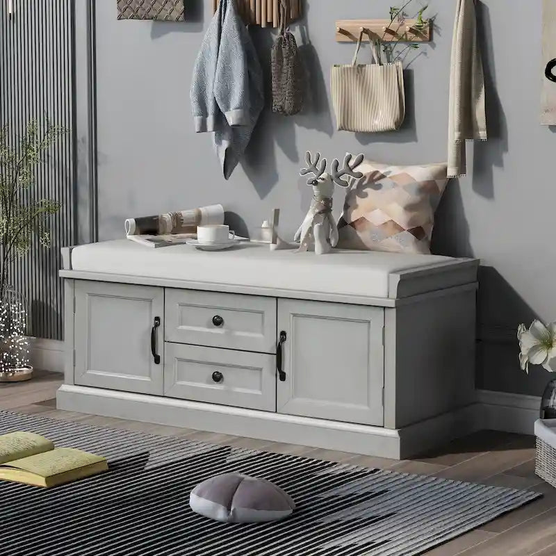 TREXM Storage Bench with Drawers and Cabinets