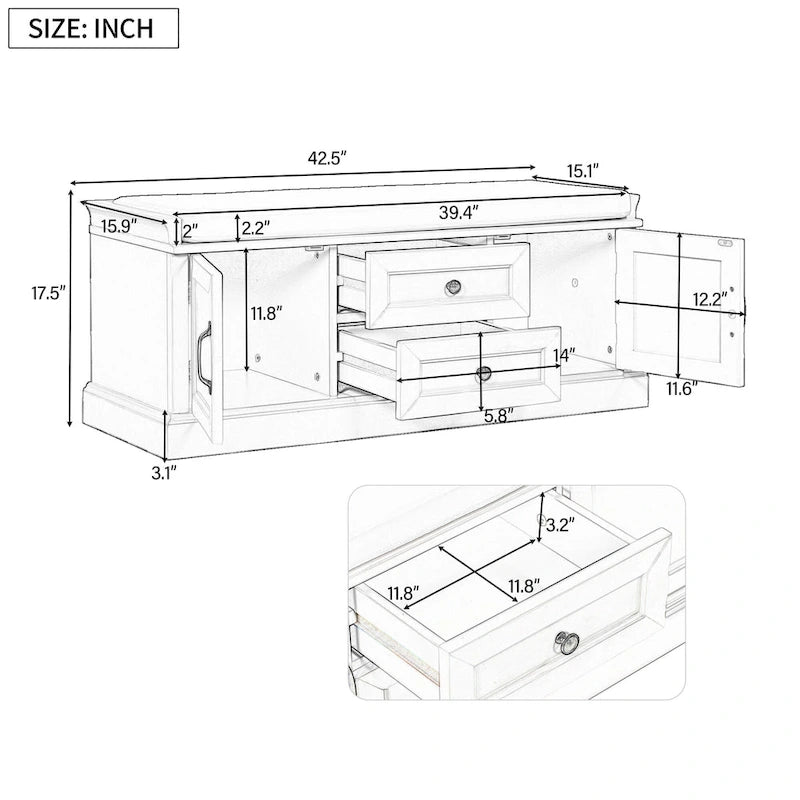 TREXM Storage Bench with Drawers and Cabinets