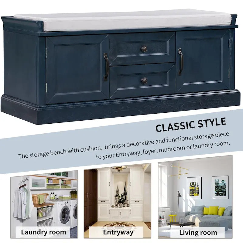 TREXM Storage Bench with Drawers and Cabinets