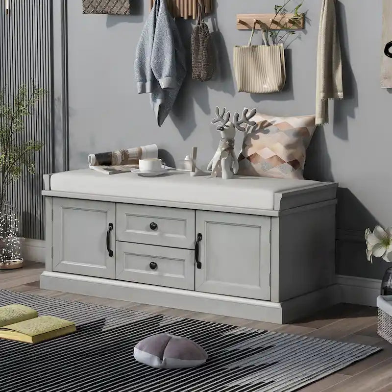 TREXM Storage Bench with Drawers and Cabinets