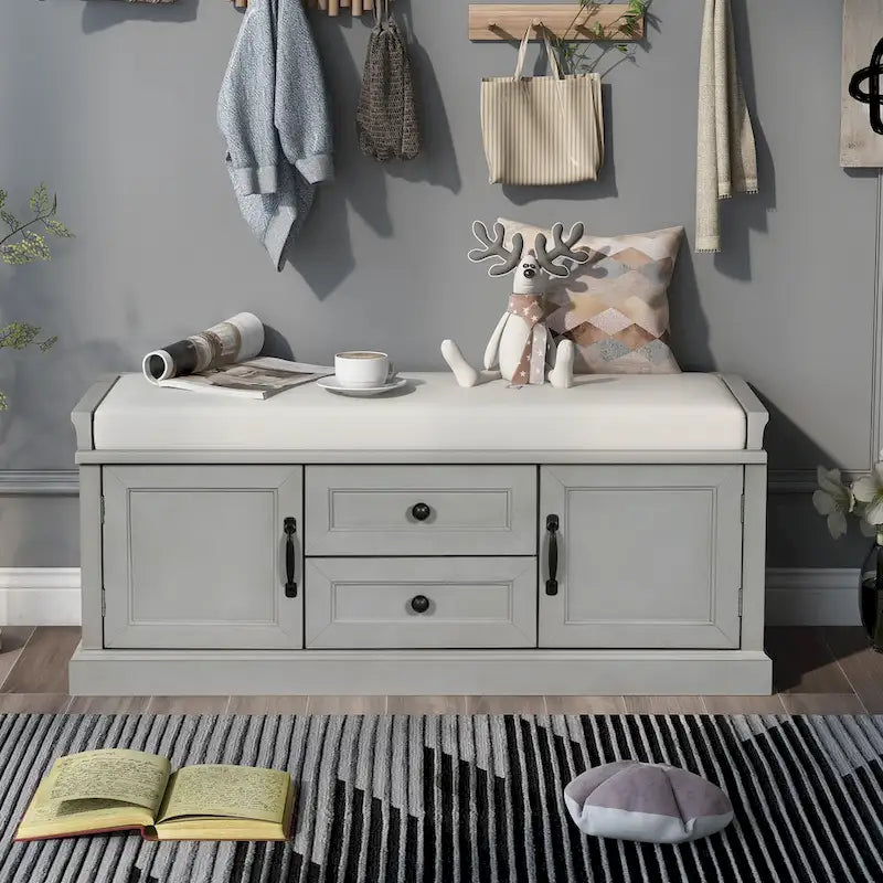 TREXM Storage Bench with Drawers and Cabinets