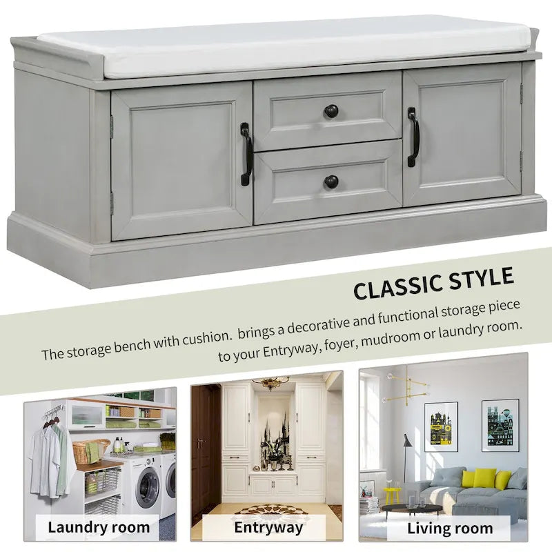 TREXM Storage Bench with Drawers and Cabinets