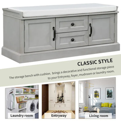 TREXM Storage Bench with Drawers and Cabinets
