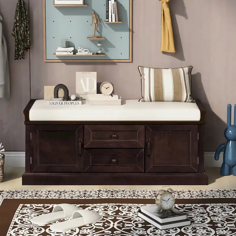TREXM Storage Bench with Drawers and Cabinets