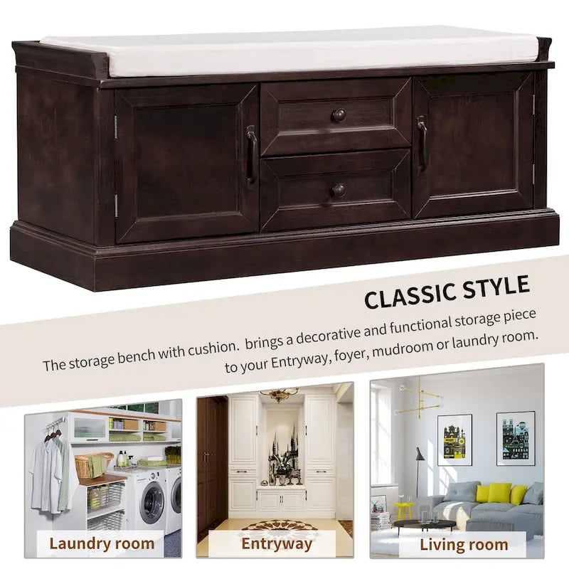 TREXM Storage Bench with Drawers and Cabinets