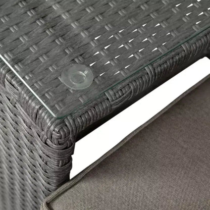 Merrick Lane Woven Rattan Modular Sofa Set for Indoor/Outdoor Use with Loveseat, Ottomans, and Tempered Glass Table