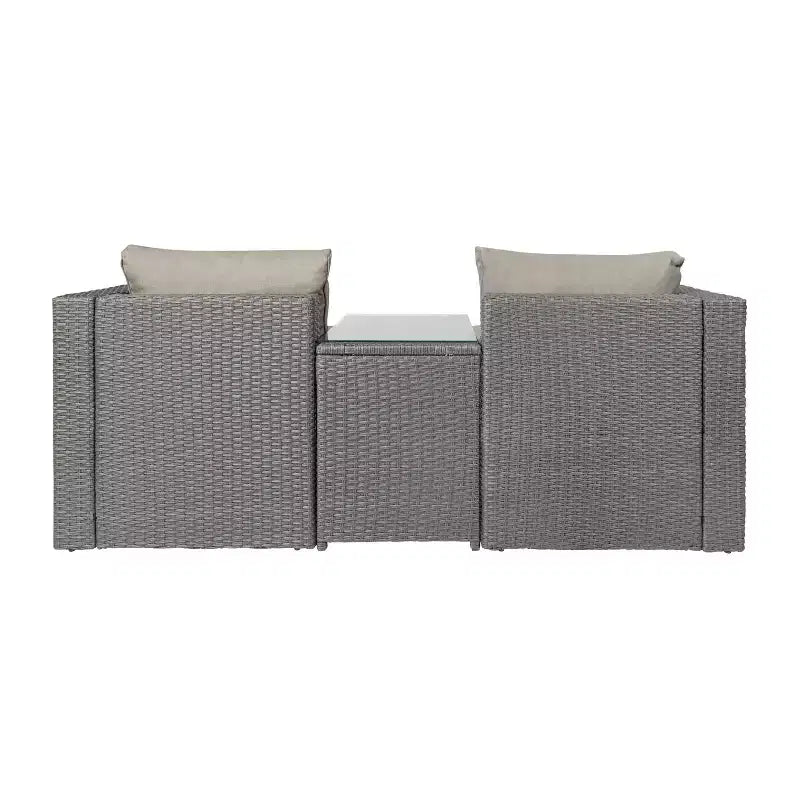 Merrick Lane Woven Rattan Modular Sofa Set for Indoor/Outdoor Use with Loveseat, Ottomans, and Tempered Glass Table