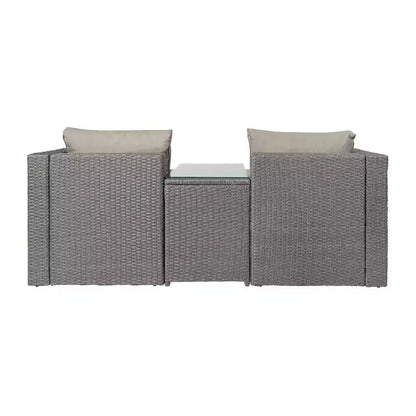 Merrick Lane Woven Rattan Modular Sofa Set for Indoor/Outdoor Use with Loveseat, Ottomans, and Tempered Glass Table