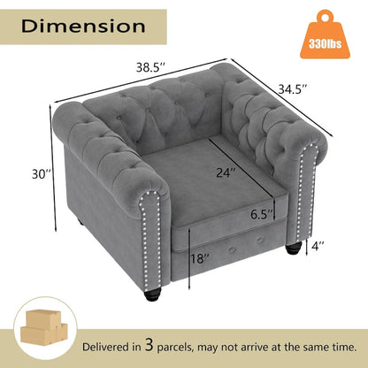 Morden Fort Classic Tufted Velvet Upholstered Chesterfield Club Chair Loveseat 2 Pieces with Nailhead for Living Room