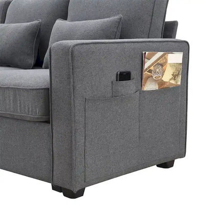 Merax 114.2 Upholstered Sofa with Console, 2 Cupholders and 2 USB Ports Wired or Wirelessly Charged