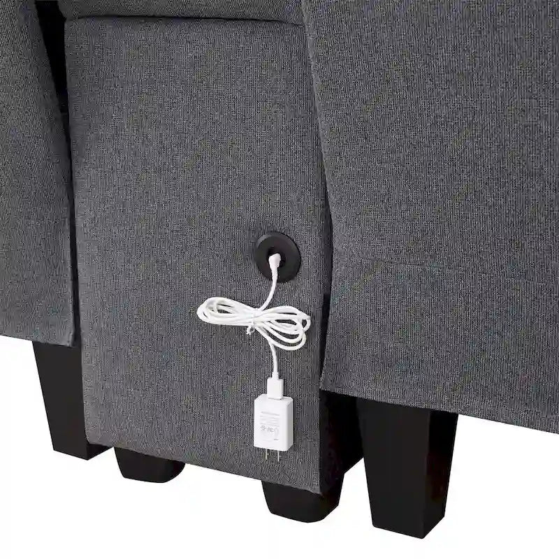 Merax 114.2 Upholstered Sofa with Console, 2 Cupholders and 2 USB Ports Wired or Wirelessly Charged