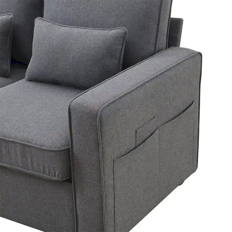 Merax 114.2 Upholstered Sofa with Console, 2 Cupholders and 2 USB Ports Wired or Wirelessly Charged