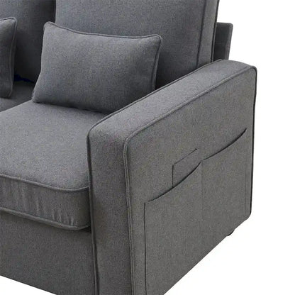 Merax 114.2 Upholstered Sofa with Console, 2 Cupholders and 2 USB Ports Wired or Wirelessly Charged