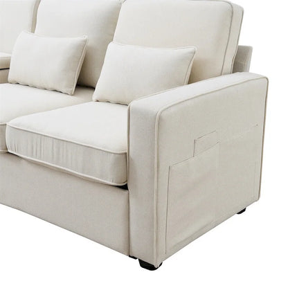 Merax 114.2 Upholstered Sofa with Console, 2 Cupholders and 2 USB Ports Wired or Wirelessly Charged