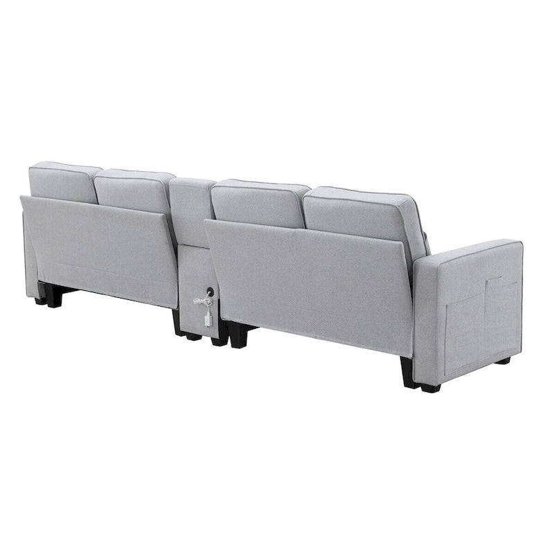 Merax 114.2 Upholstered Sofa with Console, 2 Cupholders and 2 USB Ports Wired or Wirelessly Charged