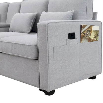 Merax 114.2 Upholstered Sofa with Console, 2 Cupholders and 2 USB Ports Wired or Wirelessly Charged