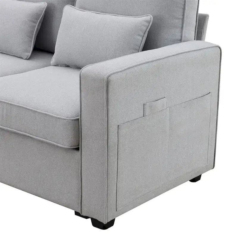 Merax 114.2 Upholstered Sofa with Console, 2 Cupholders and 2 USB Ports Wired or Wirelessly Charged