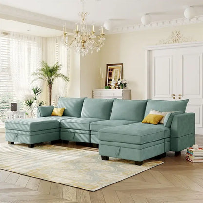 Merax U-Shape Convertible Modular Sectional Sofa Bed with Reversible Chaise