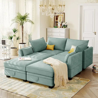 Merax U-Shape Convertible Modular Sectional Sofa Bed with Reversible Chaise